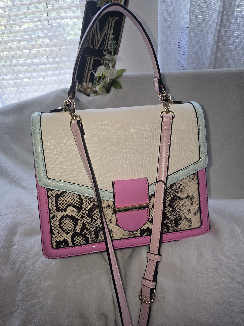 Aldo Pink, Cream & Mint Colorblock Top-Handle Satchel